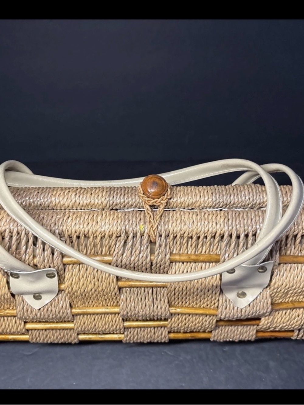 Vintage Olympic Wicker Box Purse Barrel Bag Mid Century Coquette Cottage - Picture 5 of 13